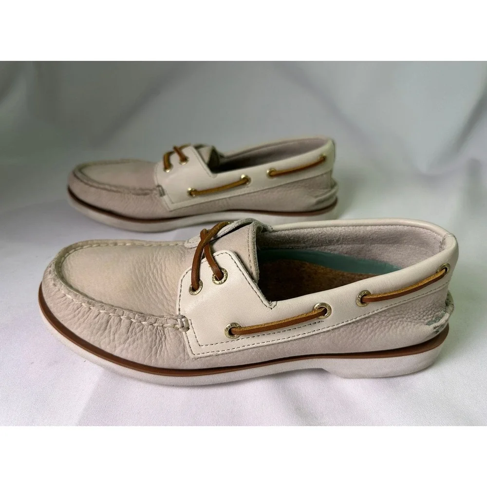 Sperry Top-Sider Authentic Original 2-Eye Boat Shoes Mens Size 8.5 Beige Leather